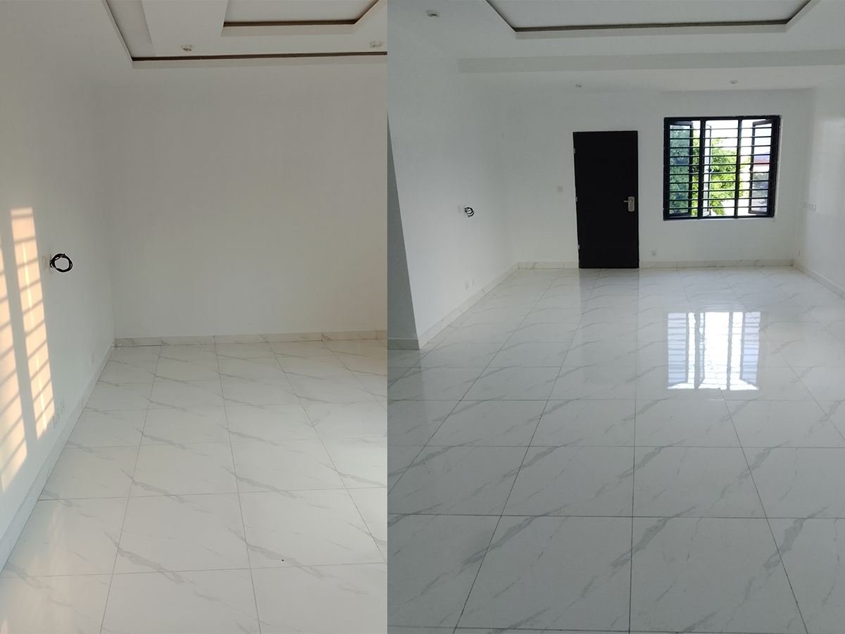 Post-construction floor, dust to polish — Sterling Cleaning, Abuja